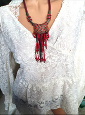 Gr 34 36 S Spitze Woll Weiss Damen Bluse Shirt Elegant Überwurf Lang Arm T-33