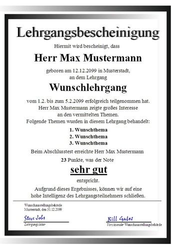 Lehrgangsbescheinigung
