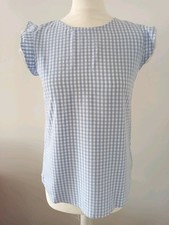 Street One Bluse ärmellos blau weiß kariert 34 XS