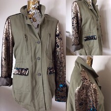 Damen Jacke Parker Khaki Pailletten Größe M L 38 40 Frühjahr Herbst Armee
