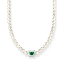 Thomas Sabo Halskette mit weißen Perlen und grünem Stein KE2183-082-6-L42V