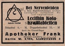 Lecithin Kola Krafttabletten - 1924 - Historische Werbung ~8x5cm -