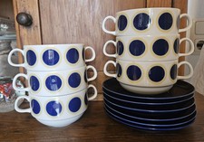 6 X Suppentassen, blaue Punkte