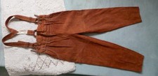 Damen lange Trachten Lederhose Wildleder in Gr. 36 braun mit Hosenträger