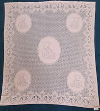 Britwear Rosa Vintage Kinderwagen Wiege Decke Cellular Teddybär Spitze 110x120cm England