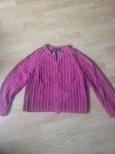 Chenille Strickjacke Jacke Gr M Pink Doppelzipper Warm Gut Erhalten