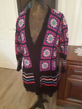 Gehäkelter bunter Mantel Patchwork Oma QuadrateVintage Jacke Afghanische   40/42