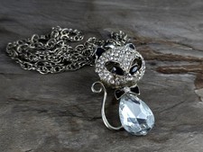 Anhänger Katze Metall Glasstein Strass 3D XXL Modeschmuck Kette - umwerfend