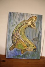 Bild, Leinwand mit Motiv Fisch in Blautönen- Acryl, 40 x 30