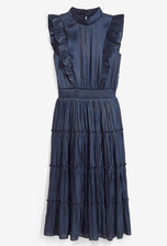 Satin-Stufenkleid Gr. 48 Dunkelblau Damen Midikleid Abendkleid Ärmellos Neu