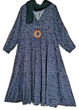 LASCANA Maxi-Kleid mit Stufenrock 46 Viskose Dunkelgrau Animal Schwarz Langarm