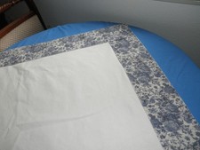 Tischdecke Mitteldecke 120x116 Leinen weiß mit breiter Randborte blau-weiß