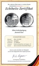 Die grössten Deutschen in echtem Silber - Konrad Zuse - Zertifikat