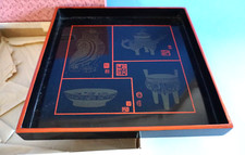 Vintage Fuzhou Lack Lacktablett Tablett Flying Horse Lackware Japan (F025-114)