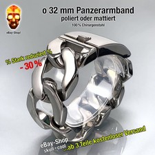 1 - 32 mm breites Panzerarmband mattiert / poliert Edelstahl testosterol Herren 