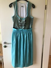 Dirndl, Schürze, Kette, Midi, Country Line, Gr. 44, türkis schwarz gelb, wie neu
