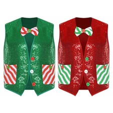Herren Paillettenweste Glitzer Weihnachten Weste ärmellose Weihnachten Wichtel