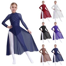 Mädchen Eiskunstlauf-Tanzkleid Seitenschlitz-Mesh Lyrical-Ballett-Tanzkleid