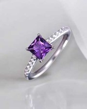 1.15 Karat Amethyst & Weiß Topas Verlobung Solitaire Ring 925 Massiv Silber