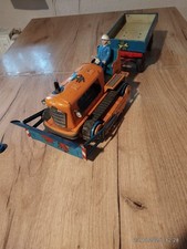 DDR BLECHSPIELZEUG RAUPENSCHLEPPER ANHÄNGER  FAHRERFIGUR PLANIERRAUPE ALT 