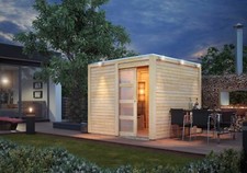 Gartenhaus Holz 19mm Gerätehaus Poolhaus Flachdach Qubic 1 in Varianten Karibu