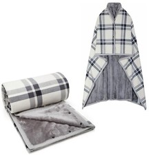 Damen Poncho Fleece Tragbare Decke Karierte Schoßdecke Bequemer Poncho Plüsch...