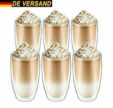 6x 450ml Doppelwandige Thermo Gläser Latte Macchiato Cocktail Kaffee Tee Becher