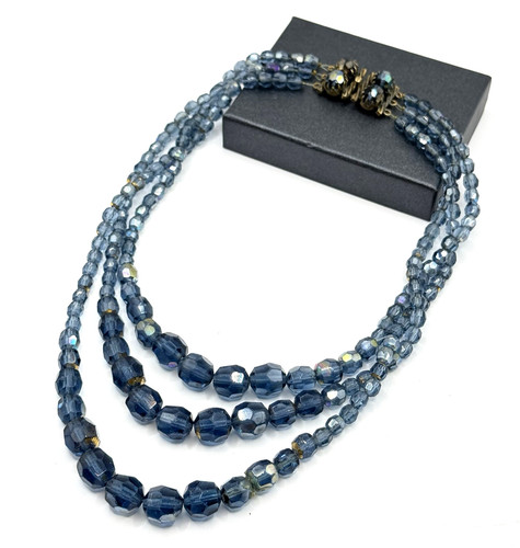 Vintage perlenkette blau - vintage,