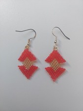 Ohrringe Rot, Müllbeutel Silber, Handarbeit Aus Perlen,