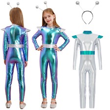 DE Freebily Mädchen Alien Kostüm Overall Jumpsuit Space Bodysuit Halloween