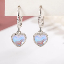 Creole Herz-Anhänger echt Silber 925  Mondstein, Damen-Kreolen-Ohrringe