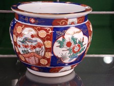 antik Blumen über topf China gemarkt signiert gold blau rot Vögel Blumen 16,3x20