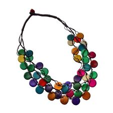 bunte mehrschichtige Kokosnuss Kette Boho Strandschmuck Perlen Retro Holzkette