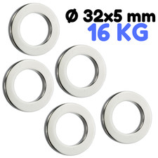 5x Neodym Magnet Ring 32x5 mm 20mm Loch Bohrung 16KG Stark Ringmagnet Scheibe