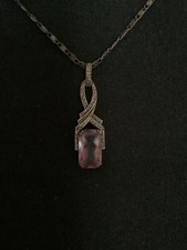 Antiker Anhänger& Kette, 8-eckiger Amethyst, 935 GE Silber, Art Deco