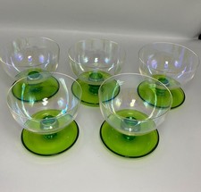 5 Dessertschalen Eisbecher Schalen Vintage Art Deco grün Glas mit Stiel