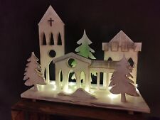 handgefertigtes Weihnachtsdorf im Schnee LED Lichterkette Holz Deko Weihnachten