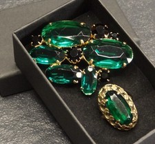 Set: Ring RG ab 54 variable Ringschiene & Brosche Anstecknadel dunkelgrün gold