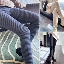 Winter Warm Gerippte Strick Strumpfhose Damen Blickdicht Hose Leggins Thermohose