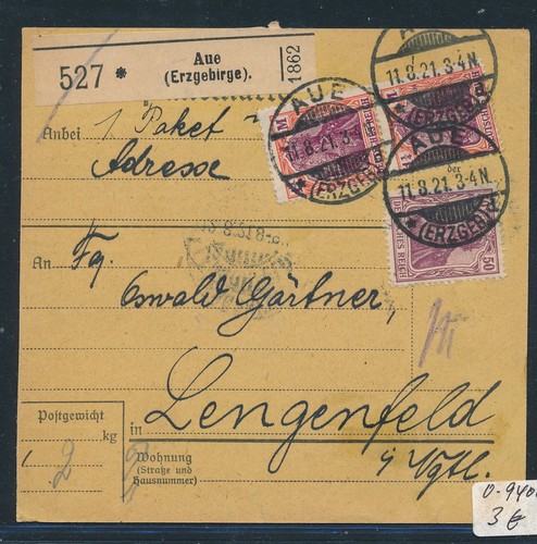 115690 paketkarte 1921 aue - 115690), ab