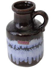 Keramik Vase Scheurich Form 414-16 braun-blau Laufglasur 70er Vintage 16,5 cm H