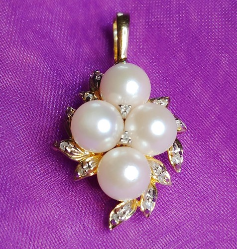 14k gelbgold perle und diamant - 14k,