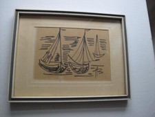 Tuschezeichnung Skizze Segelboote mon. HB ( Heino Breilmann) 21x16cm