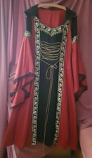 Mittelalter Kleid mit Kapuze aus 100% Baumwolle in schwarz-rot-Gold Gr. 36-38