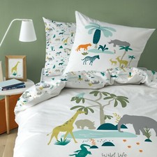 Safari Tiere Kinder-Bettwäsche in BIBER/FLANELL 80x80 135x200 - Elefant, Giraffe