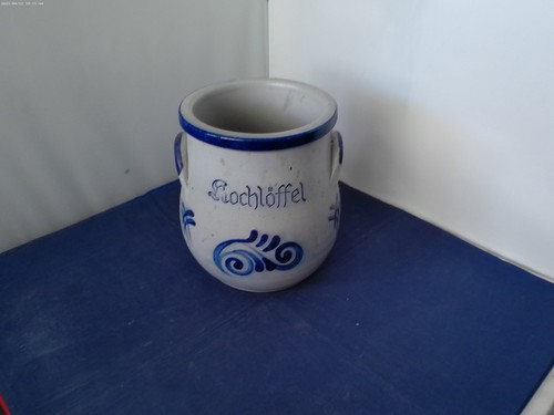 Steingutkrug grau blau mit - grau-blau,
