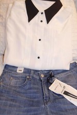 EQUIPMENT FEMME chice 100% Seidenbluse Faltenbluse weiß /schwarz Gr. S NEU