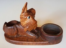 Alter Aschenbecher aus Holz Hund Terrier