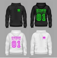 King Queen Hoodie Kapuzen Sweatshirt Pärchen Paar Pulli Sweatshirt für Paare 
