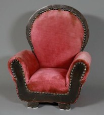 Antiker Puppensessel Barock Samt & Nieten - Puppenstube Möbel massiv rot #QJ